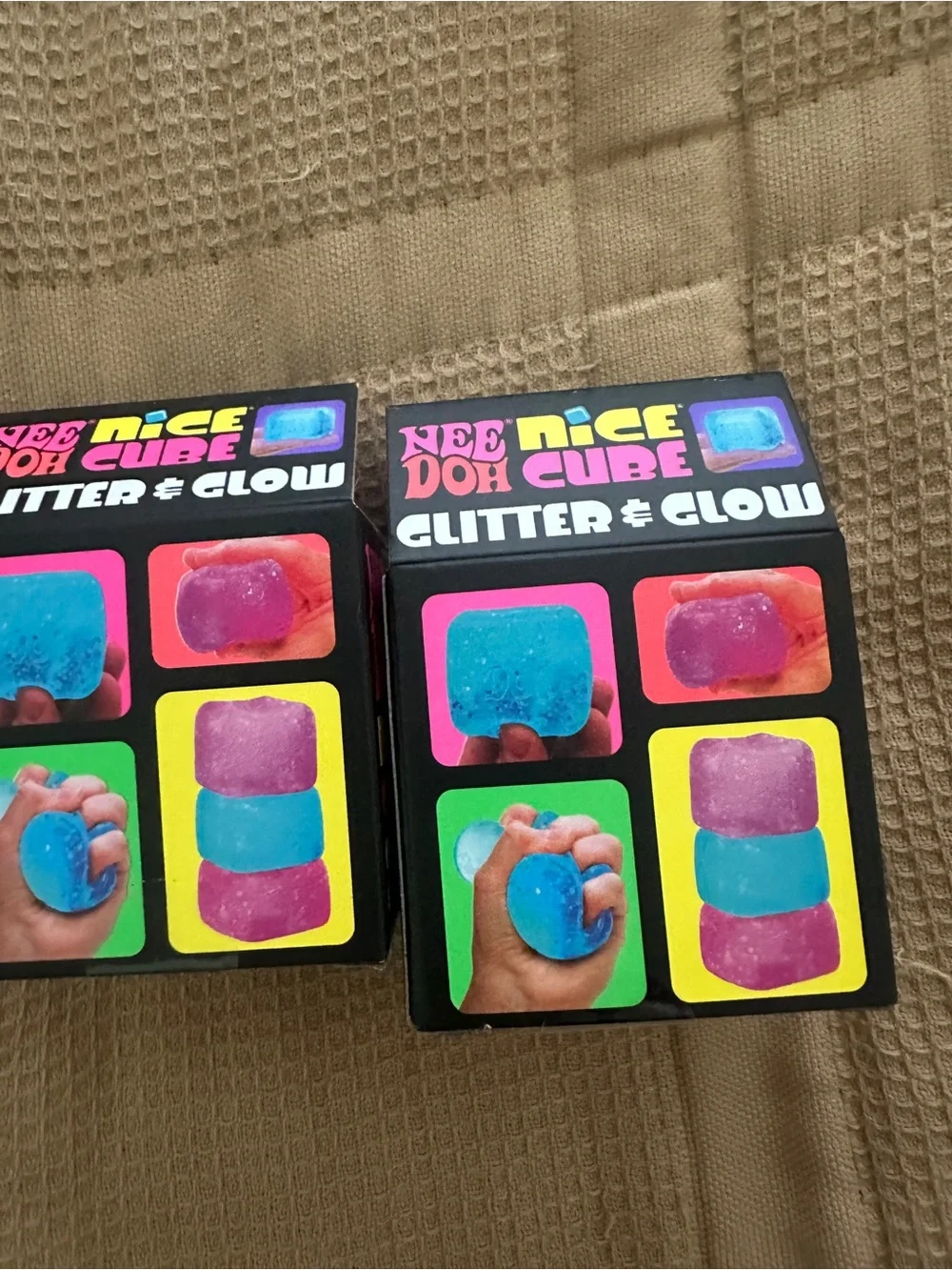 NeeDoh Nice Cube Glitter & Glow Squish Toy - Teal & Pink